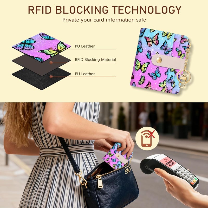 Jogjam Butterfly Rfid Women Wallet, Small Slim Thin Credit Card Wallet, PU Leather Bifold Cash Zipper Coin Pocket ID Window for Female Ladies Teen Girls Girly - Image 3